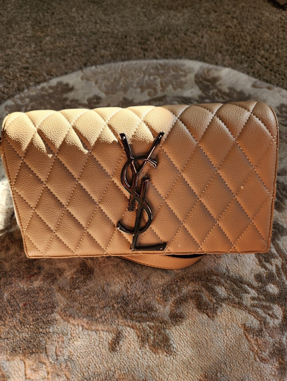 Saint Laurent Beige Quilted Leather Mini Wallet-On-Chain